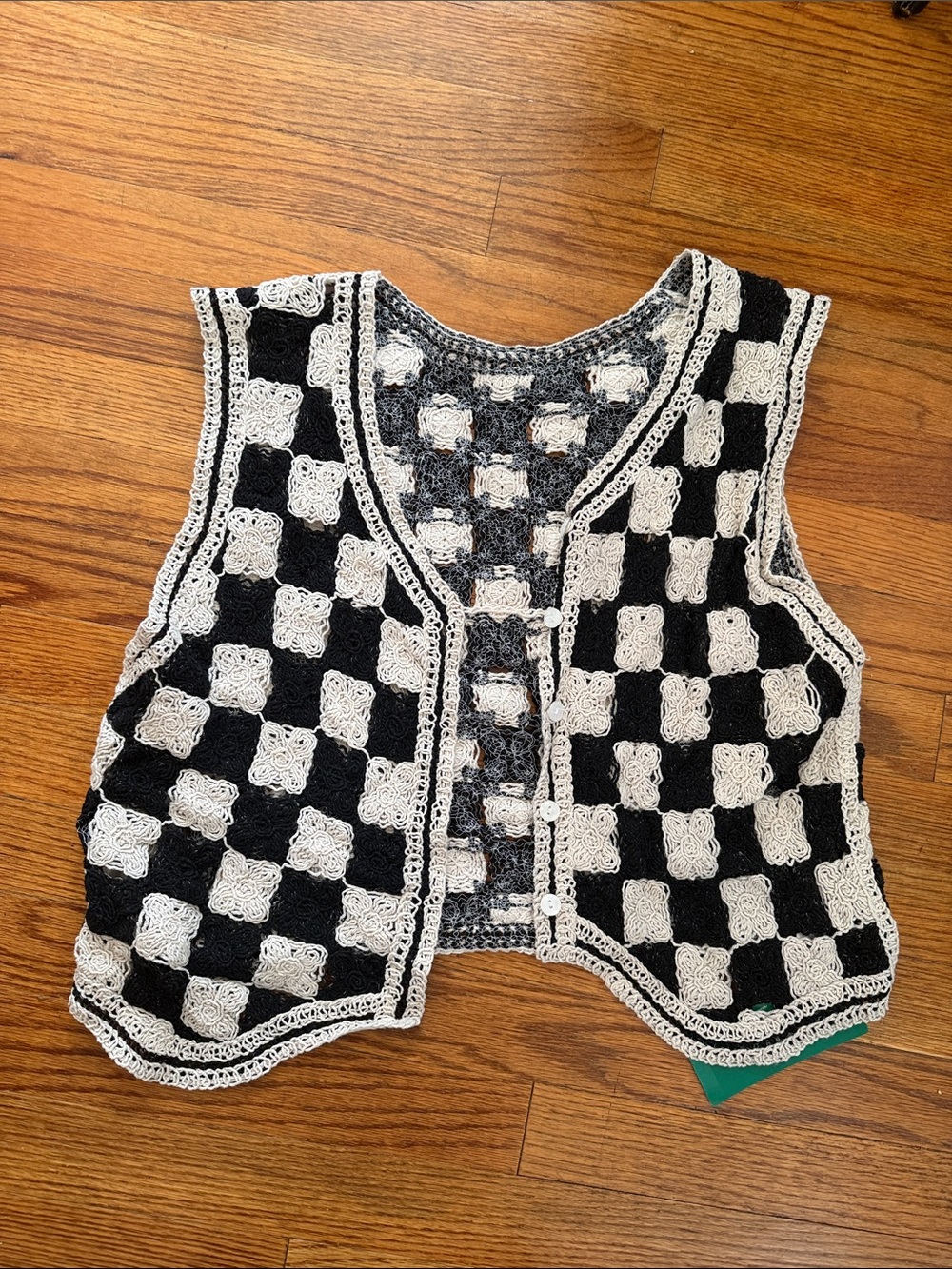 Black and White Crochet Checkered Women's Vest